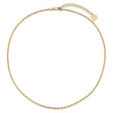 14K Polished Diamond-cut 1.25mm 18 inch Round Twisted Omega Necklace Plus 2 inch Heart Chain Extender