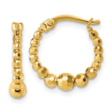 14k Polished Diamond-cut Graduated Beaded Hoop Earrings