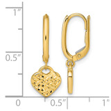 14k Polished Diamond-cut Heart Dangle Leverback Earrings