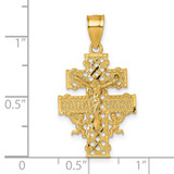 14k Polished Diamond-cut Pierced Lattice Design Cara Vaca Cross Pendant