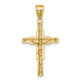 14k Polished Diamond-cut Textured Crucifix Pendant