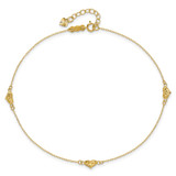 14k Polished Diamond-cut Triple Puffed Hearts 10 inch Anklet Plus 1 inch Heart Dangle Extender