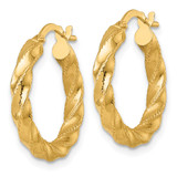 14k Polished Diamond-cut Twisted 3.00 x 20mm Tube Hoop Earrings