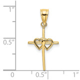 14K Polished Double Hearts On Stick Cross Charm