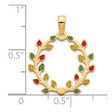 14k Polished Epoxy Christmas Light Wreath Pendant