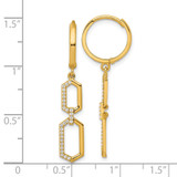 14k Polished Fancy CZ Hexagon Dangle Round Hinged Hoop Earrings