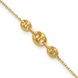 14K Polished Fancy Mariner Link 9 inch Anklet Plus 1 inch Extender