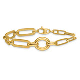 14k Polished Fancy Paperclip Link with Circle 7.25 inch Bracelet