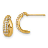 14k Polished Fancy Pave CZ J-Hoop Post Earrings