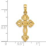 14K Polished Fancy Textured Cross Pendant