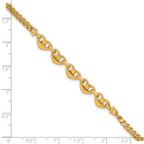 14k Polished Five Hearts with Curb Link 7 inch Bracelet