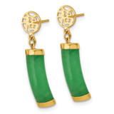 14K Polished Good Luck Symbol Jade Domed Bar Post Dangle Earrings