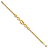 14k Polished Graduated Puffed Mariner and Curb Link 7 inch Bracelet