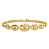 14k Polished Graduated Puffed Mariner and Curb Link 7 inch Bracelet