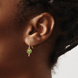 14k Polished Green Enameled Palm Tree Shepherd Hook Dangle Earrings