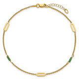 14k Polished Green Zircon Beads and Ovals 9 inch Anklet Plus 1 inch Extender