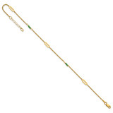 14k Polished Green Zircon Beads and Ovals 9 inch Anklet Plus 1 inch Extender