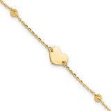 14K Polished Heart and Diamond-cut Beads 6.5 inch Bracelet Plus 1 inch Extension