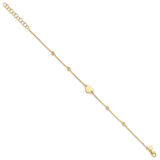 14K Polished Heart and Diamond-cut Beads 6.5 inch Bracelet Plus 1 inch Extension