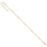 14K Polished Heart Links and Chain 9 inch Anklet Plus 1 inch Extender