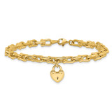 14K Polished Heart Lock Charm Fancy Link 7.5 inch Bracelet