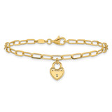 14K Polished Heart Lock Charm Paperclip Link 7.5 inch Bracelet