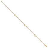 14K Polished Heart-in-Heart Links 3-Station 9 inch Anklet Plus 1 inch Extender