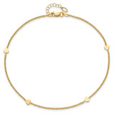 14K Polished Hearts 4-Station 10 inch Anklet Plus 1 inch Extender