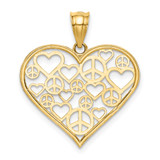 14K Polished Hearts and Peace Signs in Heart Pendant
