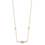14K Polished Knotted Bar Pendant and Beads 16 inch Necklace Plus 2 inch Extender