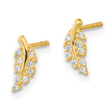 14K Polished Leaf CZ Post Earrings