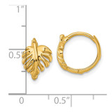 14k Polished Monstera Leaf Round Hinged Hoop Earrings