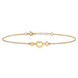 14k Polished Open Heart 10 inch Anklet Plus 0.75 inch Extender