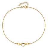 14k Polished Open Heart 10 inch Anklet Plus 0.75 inch Extender