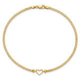 14k Polished Open Heart and Bismark Chain 10 inch Anklet