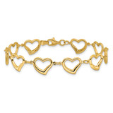 14K Polished Open Heart Link 7 inch Bracelet