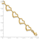 14K Polished Open Heart Link 7 inch Bracelet