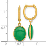 14K Polished Oval Jade Cabochon Dangle Hinged Hoop Earrings