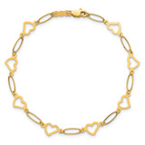14k Polished Oval Links and Open Hearts 7.5 inch Bracelet