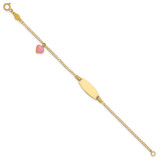 14k Polished Pink Enameled Puffed Heart and 18x5mm Plate 5.5 inch Baby/Child ID Bracelet