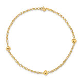 14k Polished Puffed Heart 3-Station 9 inch Anklet