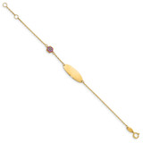 14K Polished Purple Enamel Flower and 20x7mm Plate 5.5 inch Baby/Child ID Bracelet with 0.5 inch Extender