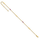 14k Polished Red Corundum Beads and Ovals 9 inch Anklet Plus 1 inch Extender