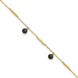 14K Polished Round Onyx Dangles and Bars 9 inch Anklet Plus 1 inch Extender