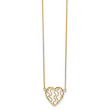 14k Polished Satin and Diamond-cut Heart 18 inch Necklace