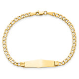 14k Polished Semi-Solid Chain/Solid Plate Cuban Link Soft Diamond Shape 25.5x7.5mm Plate 7 inch ID Bracelet