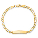 14k Polished Semi-Solid Chain/Solid Plate Figaro Link 20.3x4.4mm Plate 6 inch Baby/Child ID Bracelet