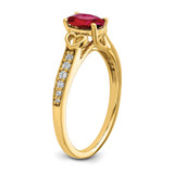 14k Polished Side Hearts Ruby and Diamond Ring