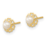 14K Polished Small Heart Petals with FW Cultured Pear Post Earrings