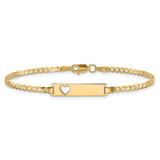 14k Polished Solid Chain/Solid Plate Curb Link Cut-out Heart 20x5mm Plate 8 inch ID Bracelet